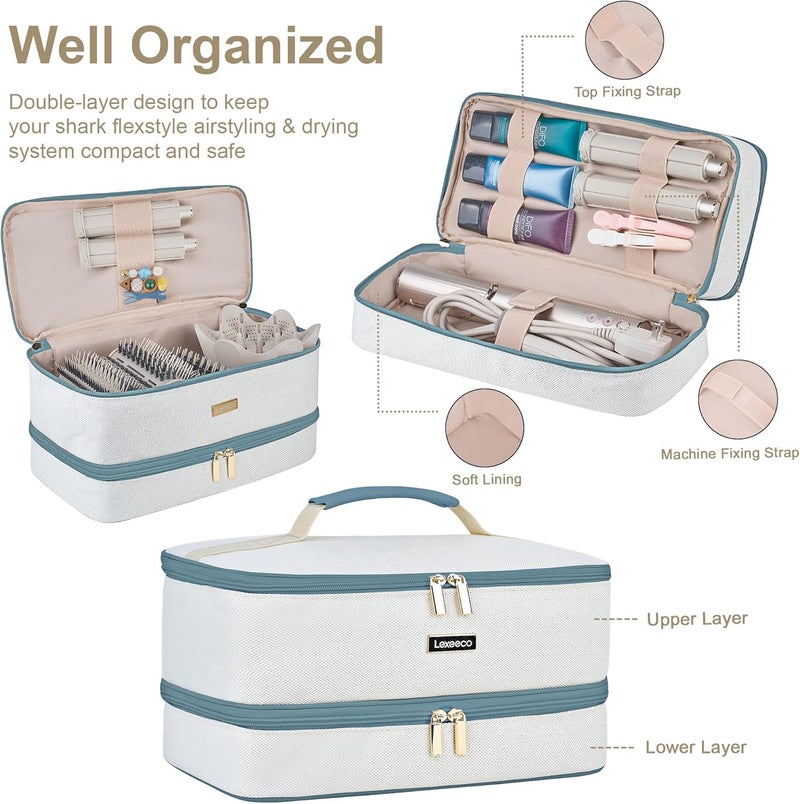 Lexeeco Travel Carrying Case for Shark FlexStyle Attachments & Dyson Airwrap, Hair Dryer Case, Double Layer, Teal - Image 2